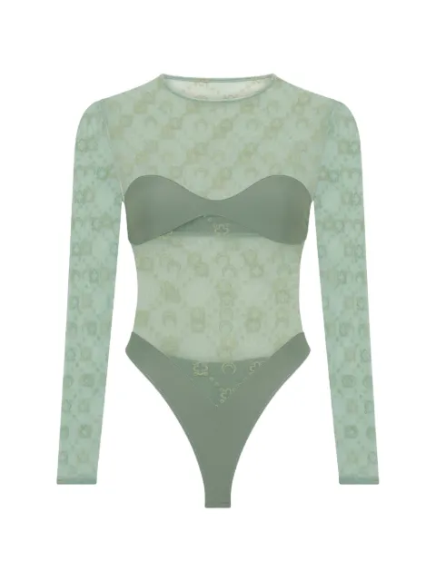 Marine Serre Moonogram long-sleeve bodysuit Green WTO474ACJER0005GR40
