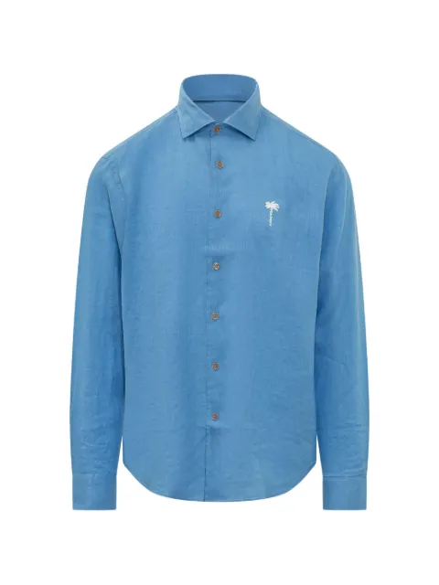 Palm Angels logo-embroidered regular shirt Blue PMGE04NS26FAB001