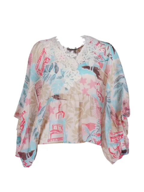Ermanno Scervino lace-trim floral-print blouse Neutrals D48EK050EC4