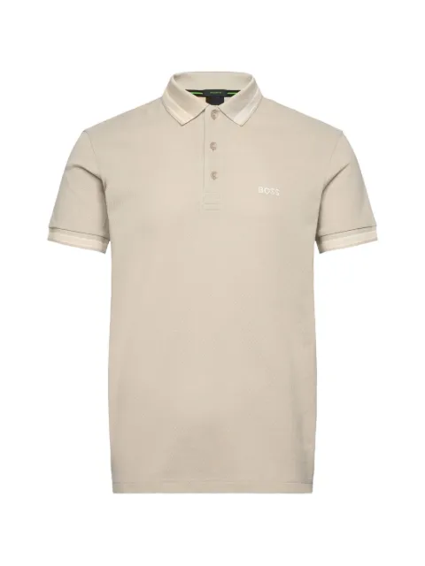 BOSS logo-embroidered tipped polo shirt Neutrals 50469055