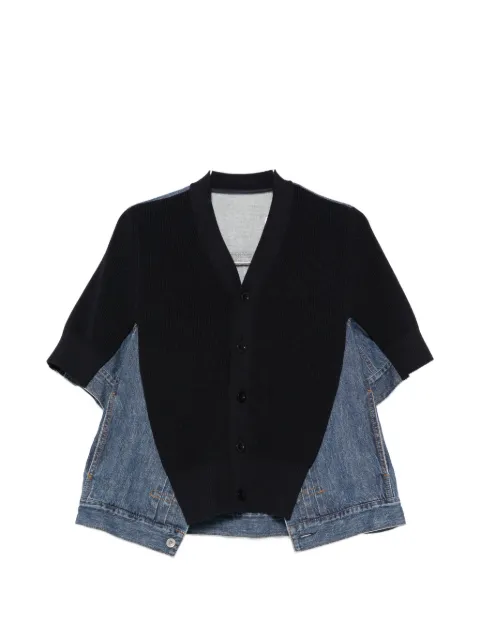 sacai panelled denim-knit cardigan Blue 2608471