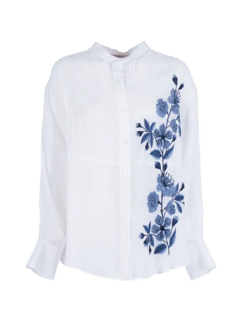 ERMANNO FIRENZE floral-embroidered pintuck-detail shirt White 58TK057ES5