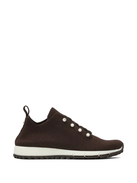 Jimmy Choo Veles chocolate cashmere melange knit trainers pearl buttons Brown VELESPZG