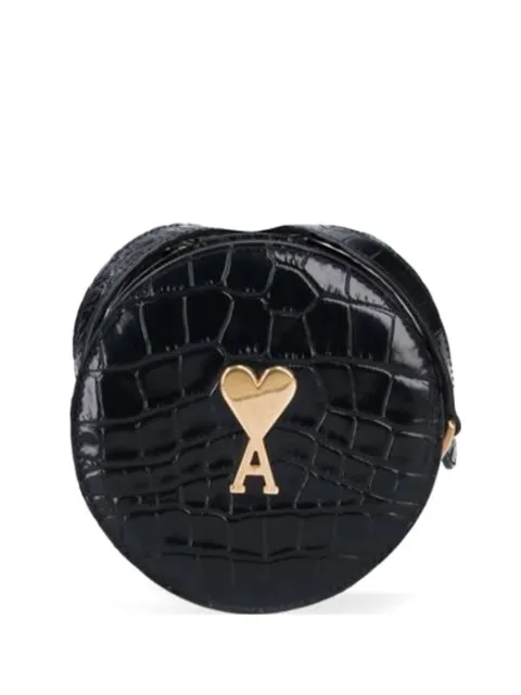 AMI Paris Round Paris crocodile-effect crossbody bag Black ULL009AL0035
