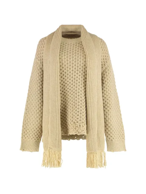 MM6 Maison Margiela fringed crew-neck sweater Neutrals S52HL0049M13132