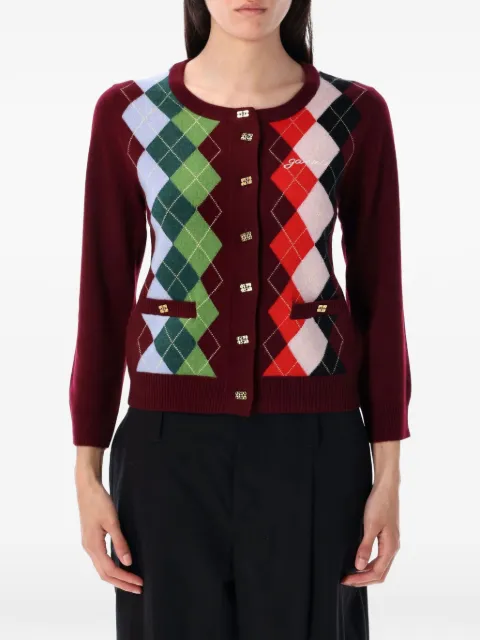 GANNI argyle button cardigan Red K25322720