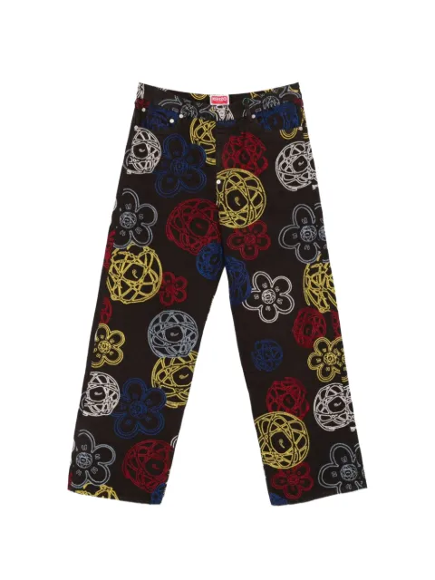 Kenzo x Futura 2000 flower-embroidered trousers Black FF65PA383