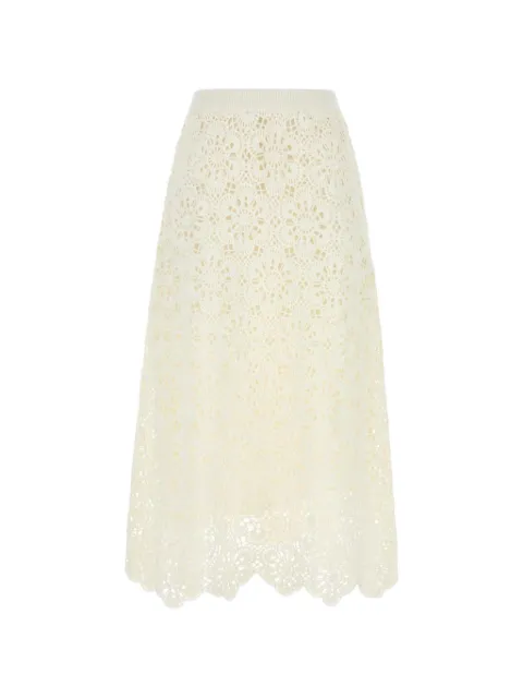 FARM Rio floral-pattern crochet midi skirt White 338905