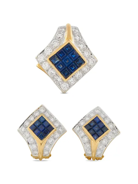 LB Exclusive geometric-shape diamond and sapphire earrings and pendant set Gold MF06031126