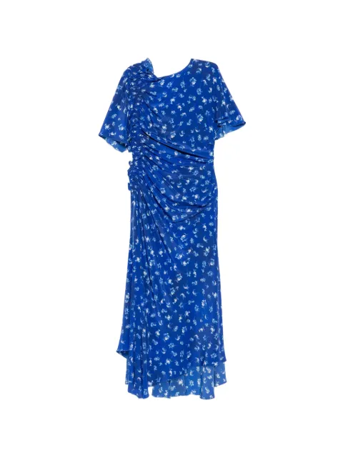 Victoria Beckham floral-print smocked asymmetric dress Blue 1226WDR007330A
