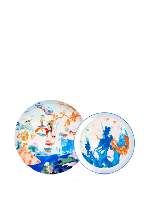 Shanghai Tang X Jacky Tsai floral fine bone china plate (set of two) Blue W6AHB362FV00