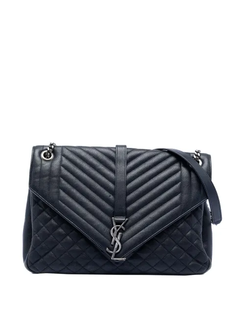 Saint Laurent Pre-Owned 2017 Large Triquilt Sheepskin Monogram College Bag shoulder bag Blue 9GO4KABO9V3JE4LI