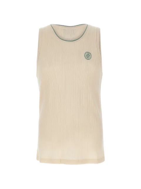 Drôle De Monsieur ribbed embroidered top Neutrals TS319CO267OW
