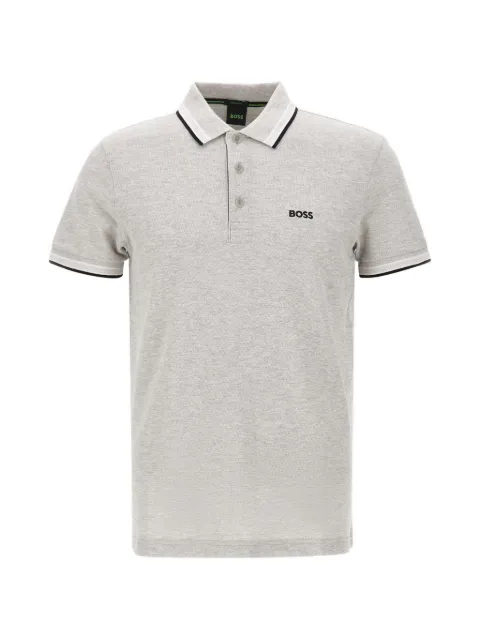 BOSS striped-trim pique polo shirt Grey 50469055