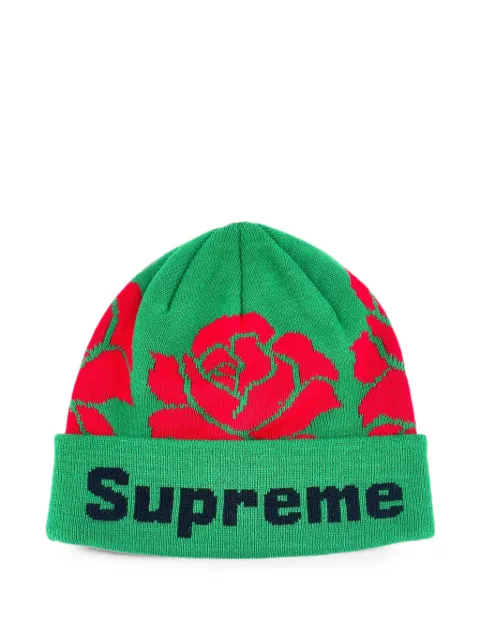Supreme rose-knit beanie hat Green SU27124