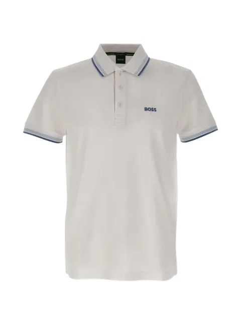 BOSS striped-trim pique polo shirt White 50469055