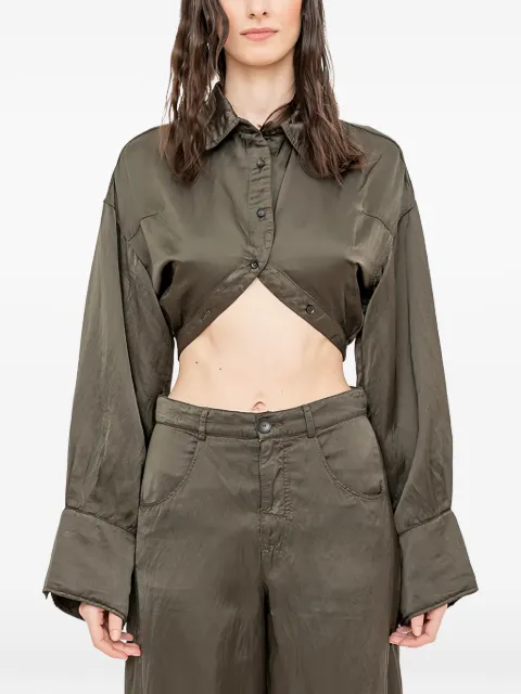 Andrea Ya'aqov cropped long-sleeve shirt Brown 26WSFT81VICOSELINENCOTTON