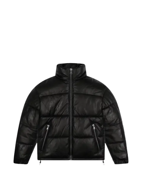 Denim Tears embossed-wreath leather puffer jacket Black DT527