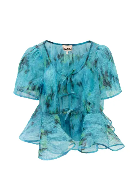 GANNI printed peplum blouse Blue A1040267