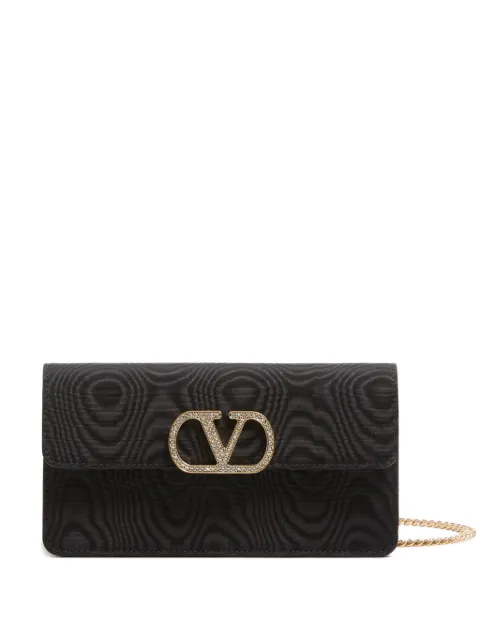 Valentino Garavani VLogo Signature chain wallet in moiré fabric with jewel logo Black WP0BB4YRE