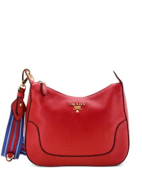 Prada Pre-Owned Striped Strap Zip Hobo Vitello Daino Medium crossbody bag Red JZP3DU9FFRR5ZP8E
