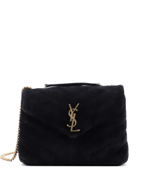 Saint Laurent Pre-Owned Loulou Matelasse Chevron Suede Small shoulder bag Black THBRLUCPY0QZQZCQ