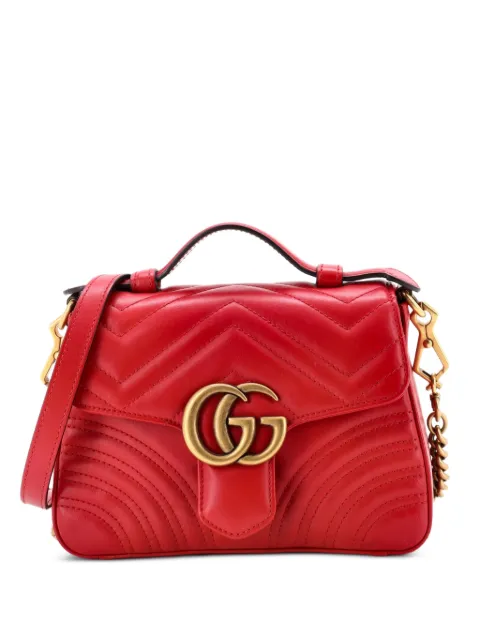 Gucci Pre-Owned GG Marmont Top Handle Flap Bag Matelasse Leather Mini satchel Red PMTS28GK7IBBCNN6