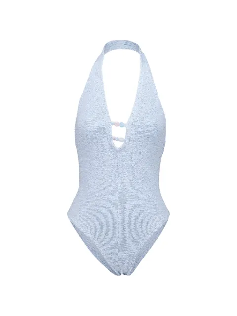 Hunza G Adriana beaded crinkle swimsuit Blue ADRIANASWIM