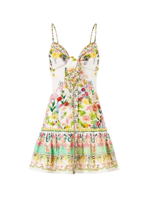 Camilla tie-front ruffle mini dress White 00040211