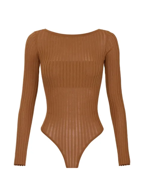 Elisabetta Franchi bodysuit in knit sheer fabric Brown BK84S62E2