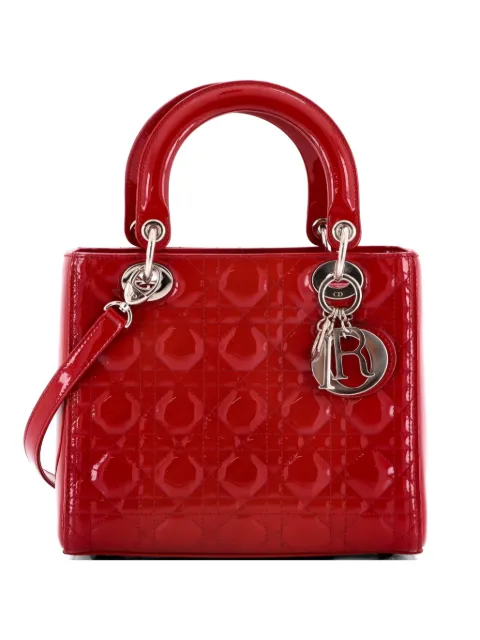 Christian Dior Pre-Owned Lady Dior Bag Cannage Quilt Patent Medium satchel Red 3GMQBAM58ON4AI1A