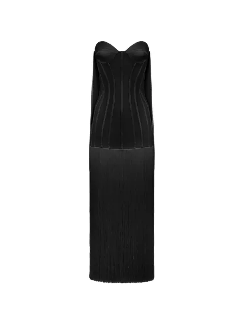 Elisabetta Franchi tulle Red Carpet dress with fringes Black ABR3763E2