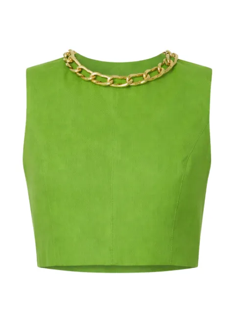 Elisabetta Franchi linen-blend top with jewel chain Green TO06062E2