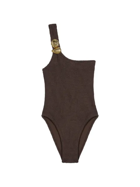 Reina Olga textured shell detail swimsuit Brown GAIASWIMSUIT