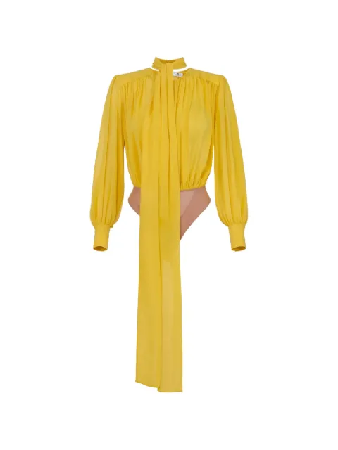 Elisabetta Franchi bodysuit in silk georgette fabric with sash Yellow CB00663E2