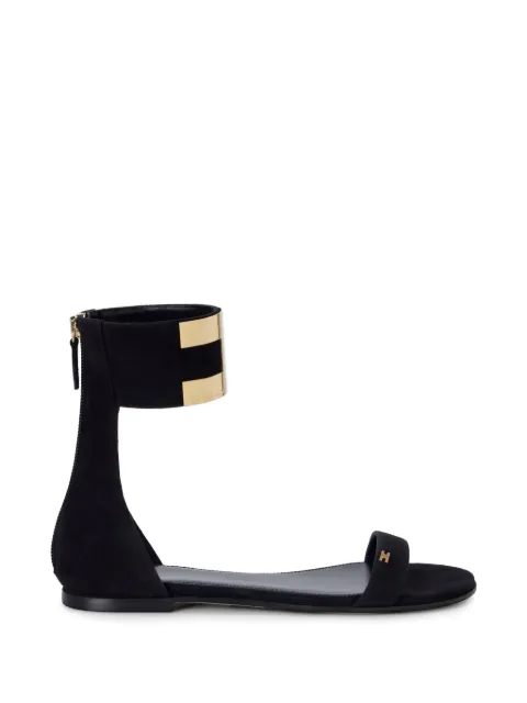 Elisabetta Franchi suede flat sandals with jewelled logo Black SA88L62E2