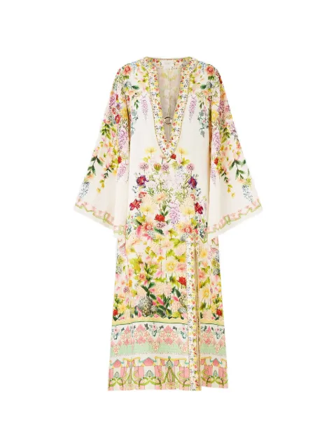 Camilla deep V-neck floral dress Neutrals 00040203