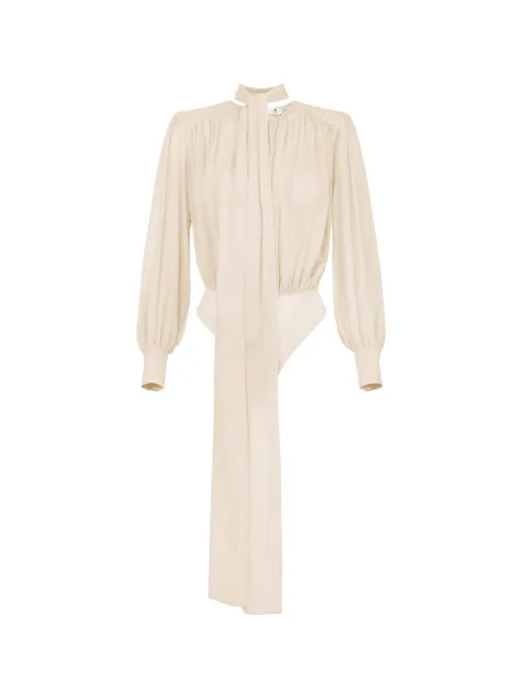 Elisabetta Franchi bodysuit in silk georgette fabric with sash Neutrals CB00663E2