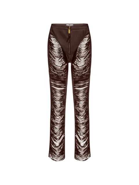 Elisabetta Franchi nappa leather trousers with fringes Brown PP01G63E2