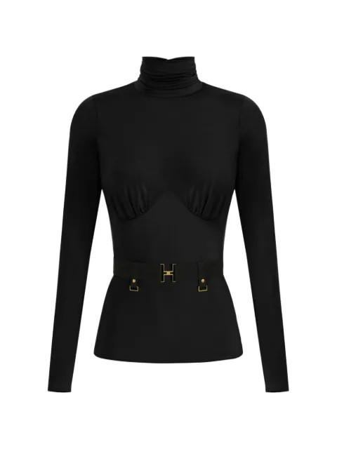 Elisabetta Franchi turtleneck top in lightweight crêpe jersey fabric Black MD01962E2