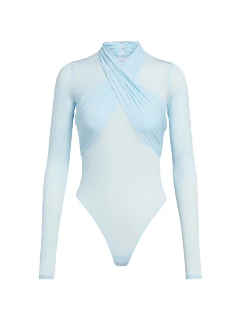 WARDROBE.NYC crossover-strap long-sleeve bodysuit Blue W1178H26NY
