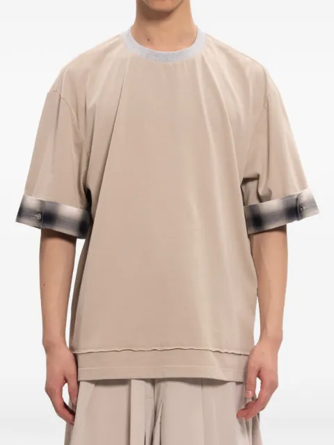 Feng Chen Wang checked-cuff layered-hem T-shirt Neutrals FUS21TS10G