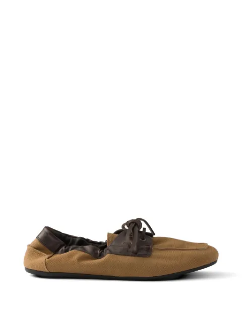 Prada shuffle aged canvas and leather boat shoes Neutrals 2EG504FG0123ZNG
