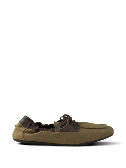 Prada Shuffle aged canvas and leather boat shoes Green 2EG504FG0123ZNG
