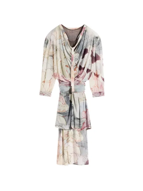LEMAIRE draped floral print midi dress Neutrals DR1138LF1574