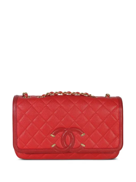 CHANEL Pre-Owned 2018-2019 small Filigree Flap quilted caviar shoulder bag Red 152026