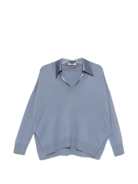 Max & Moi satin-collar V-neck sweater Blue E26PUERTO