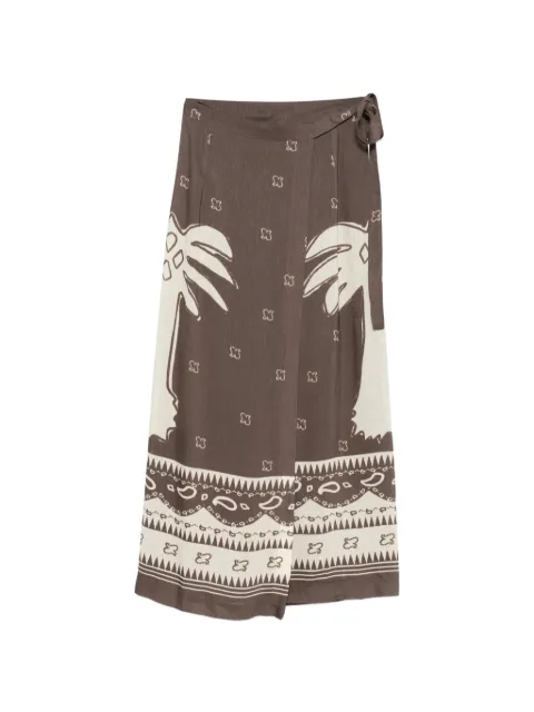 Ottod'Ame palm tree-print tie-fastening midi skirt Brown CIQDN6292