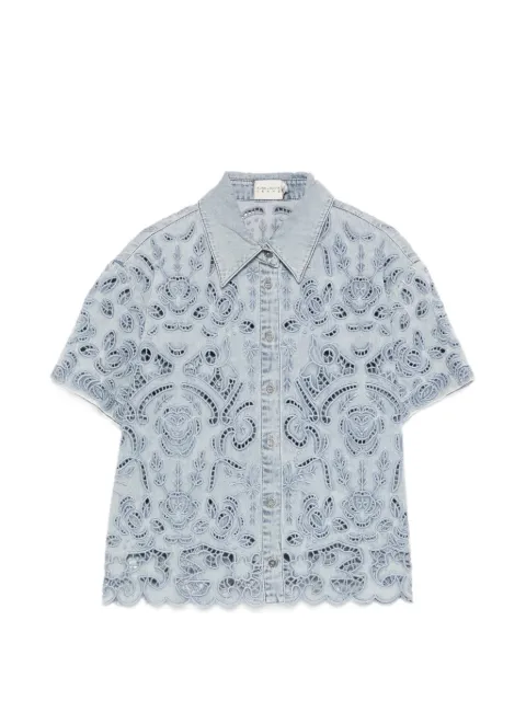 alice + olivia floral-lace button shirt Blue CD604130052