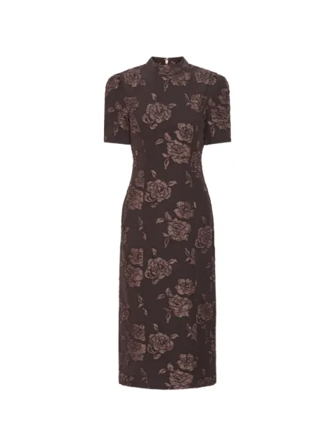 ROTATE BIRGER CHRISTENSEN floral jacquard short-sleeve midi dress Brown 1162601667